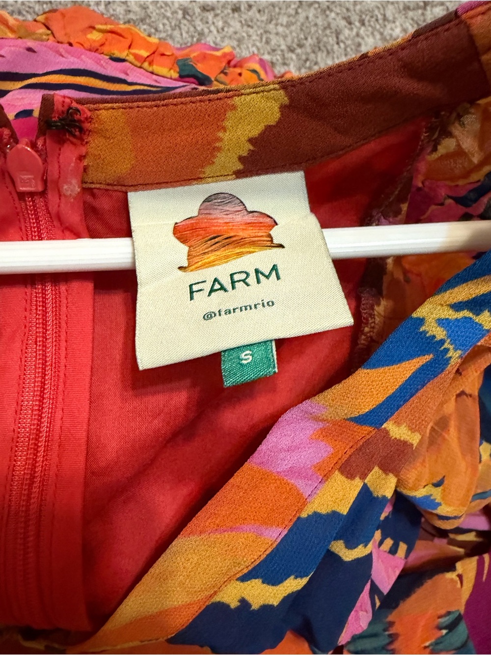 Farm Rio Vintage Wave Maxi Dress Small Colorful Floral Boho Long Sleeve Vacation - Picture 6 of 8